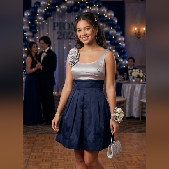 Pretty Silver and Midnight Blue Event Dress EUC ❤️ - Picture 15 of 15